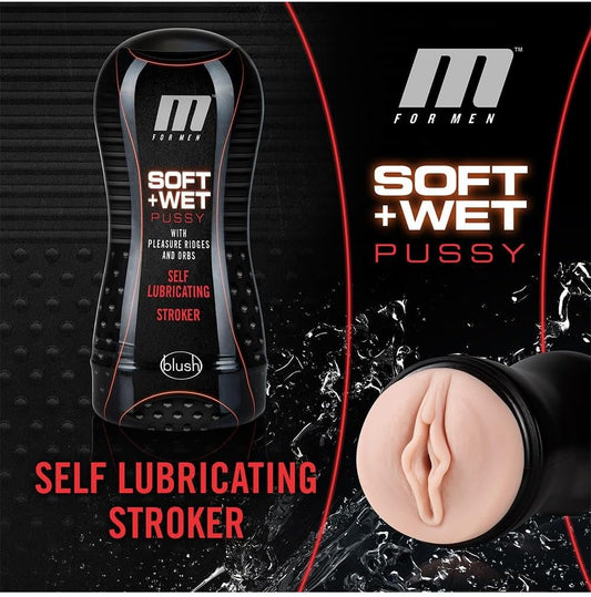 M for Men Soft & Wet Self Lubricating Masturbator Cup Ridge/Orb - Pussy - Vanilla
