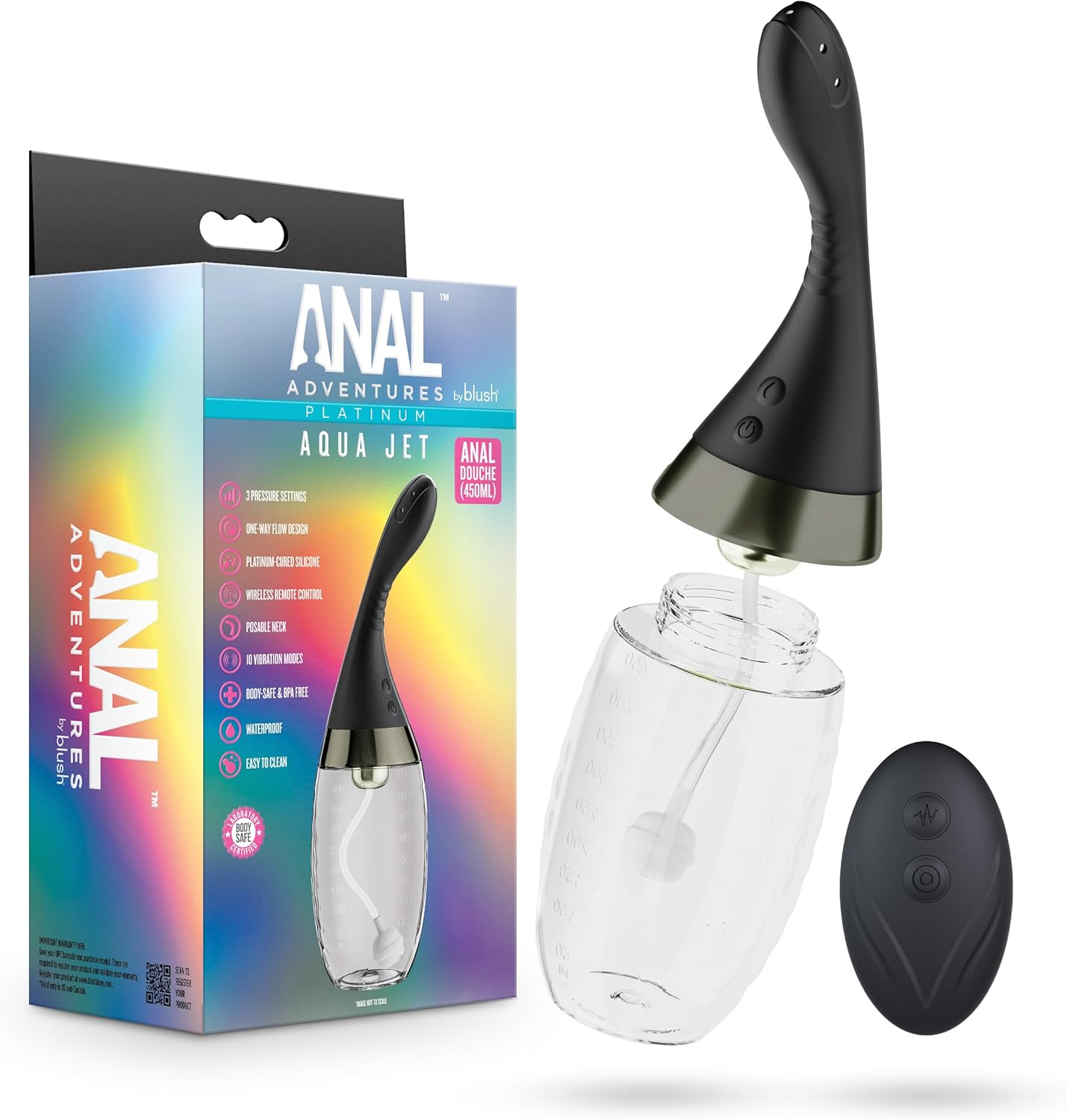 Anal Adventures Platinum Aqua Jet Rechargeable Silicone Anal Douche with Remote
