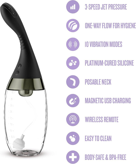 Anal Adventures Platinum Aqua Jet Rechargeable Silicone Anal Douche with Remote