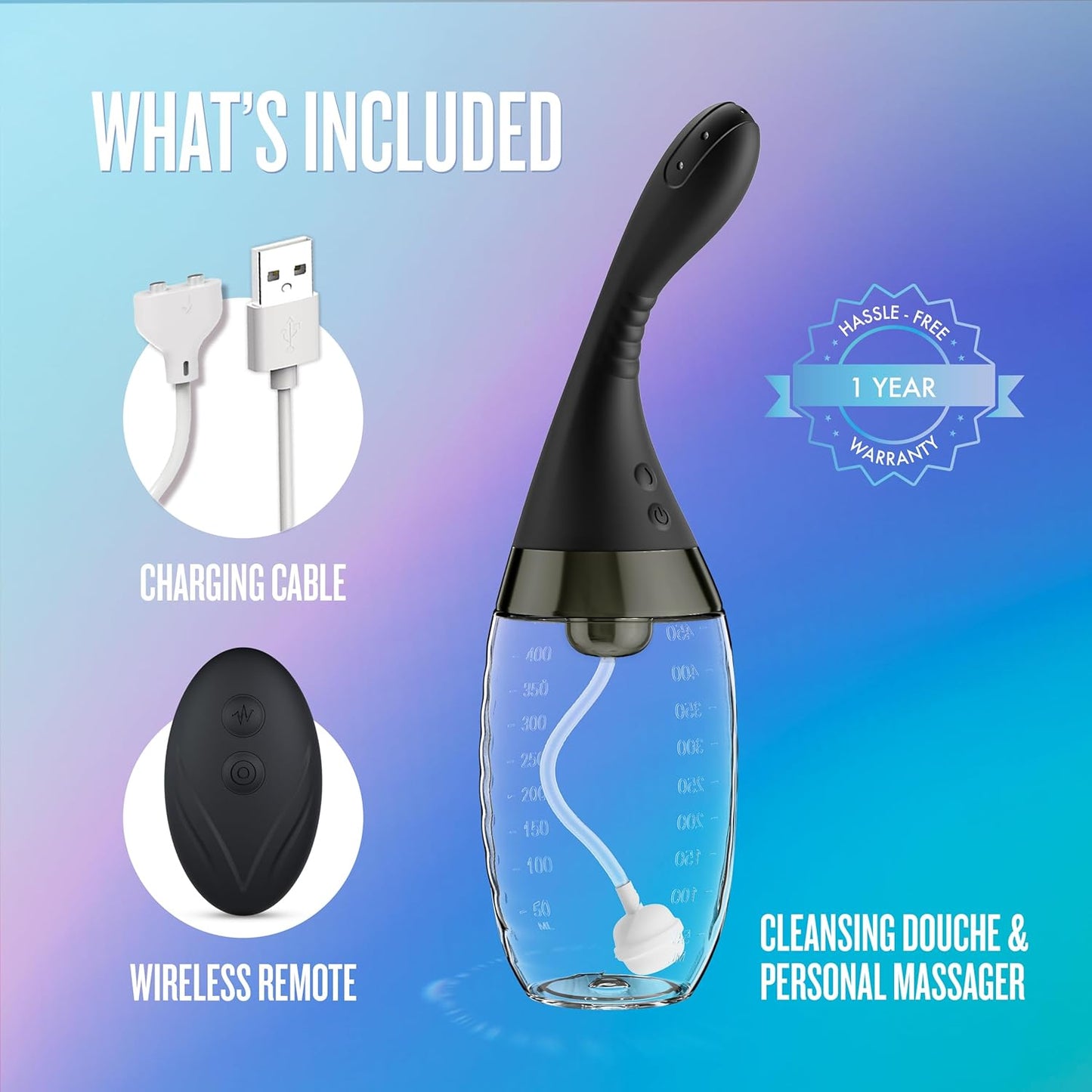 Anal Adventures Platinum Aqua Jet Rechargeable Silicone Anal Douche with Remote