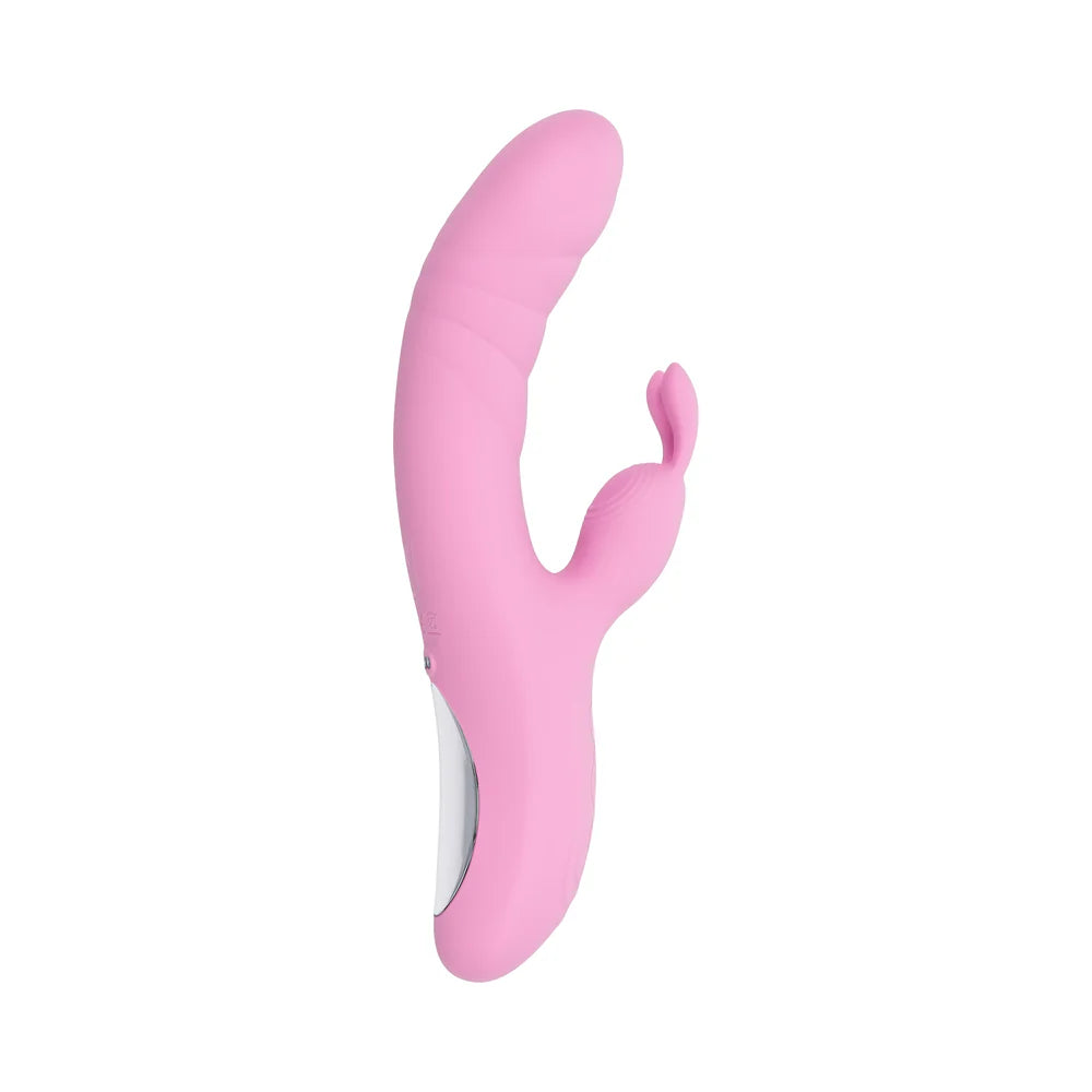 Playboy Rub Me Right Rechargeable Thrusting Dual Stimulator Silicone Pink Petal