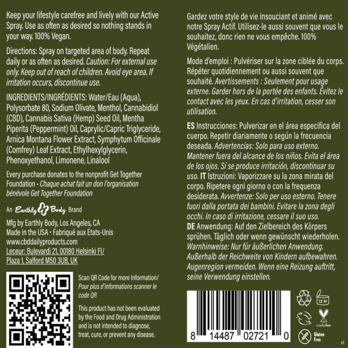 Earthly Body Daily Triple Strength Active 180mg Spray