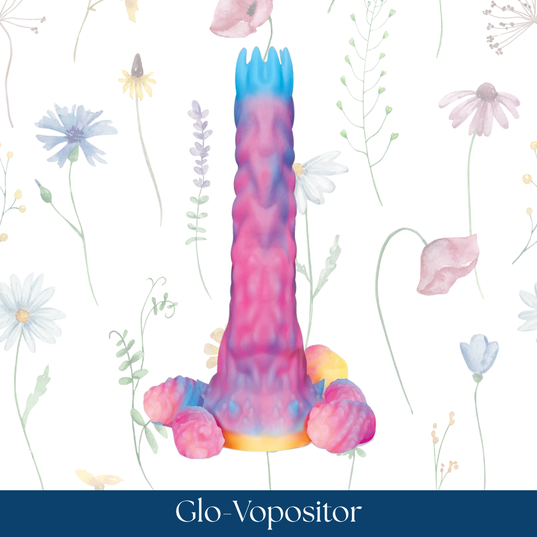 Alien Nation Glo-Vopositor Silicone Glow in the Dark Dildo with Eggs - Pink/Blue