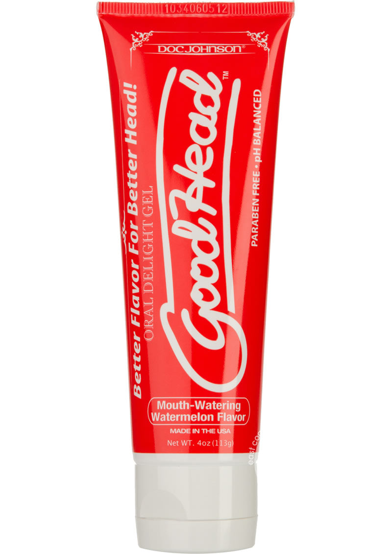 Red tube of 'GoodHead' gel on a white background