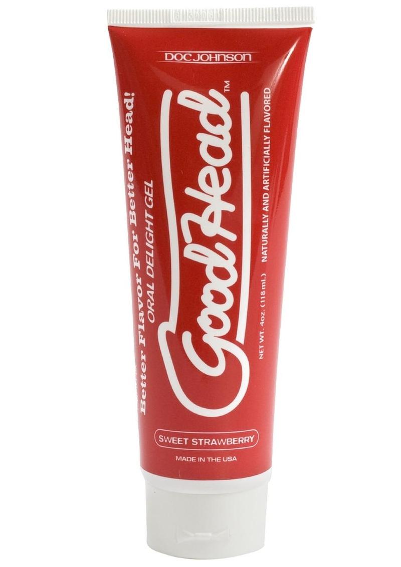 Red tube of GoodHead oral-delight gel on a white background