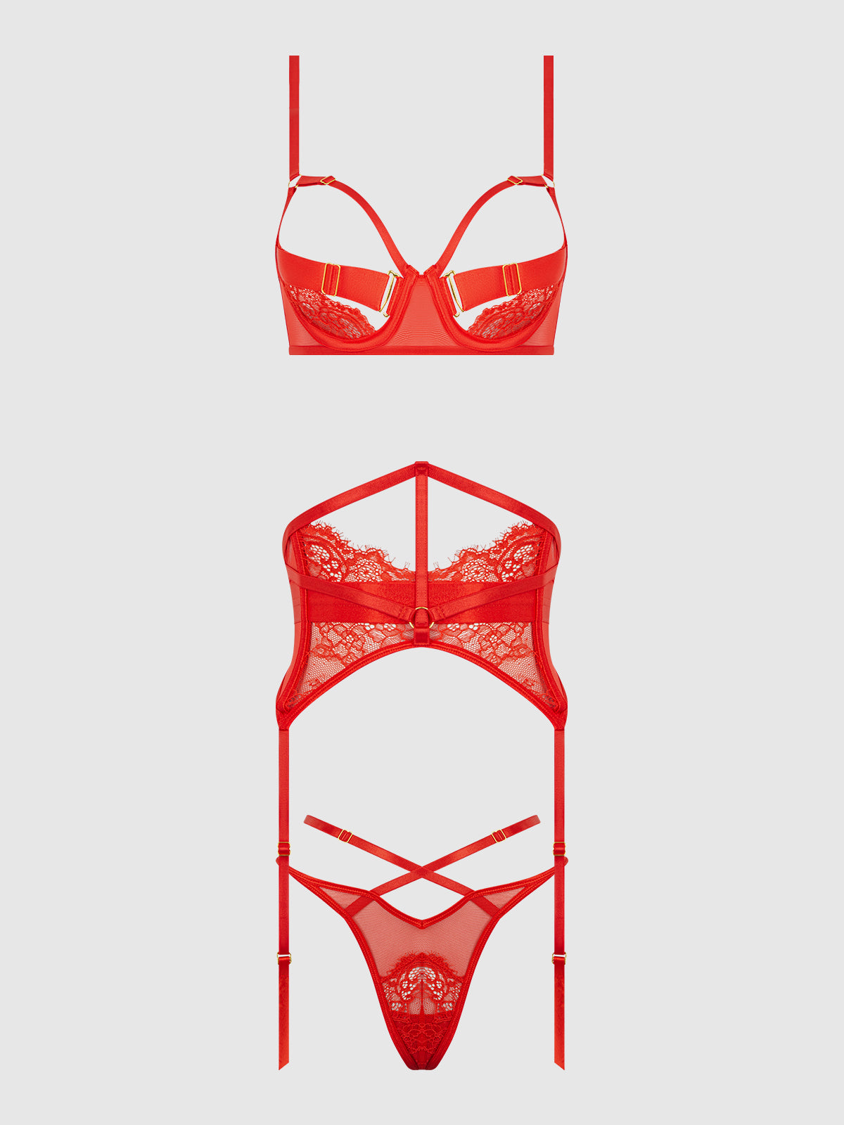 NADIA LACE & MESH BRA, GARTER & G-STRING SET