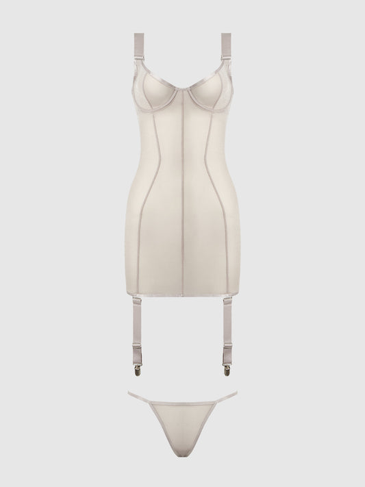 YVONE SHIMMER MESH UNDERWIRE CHEMISE & G-STRING SET
