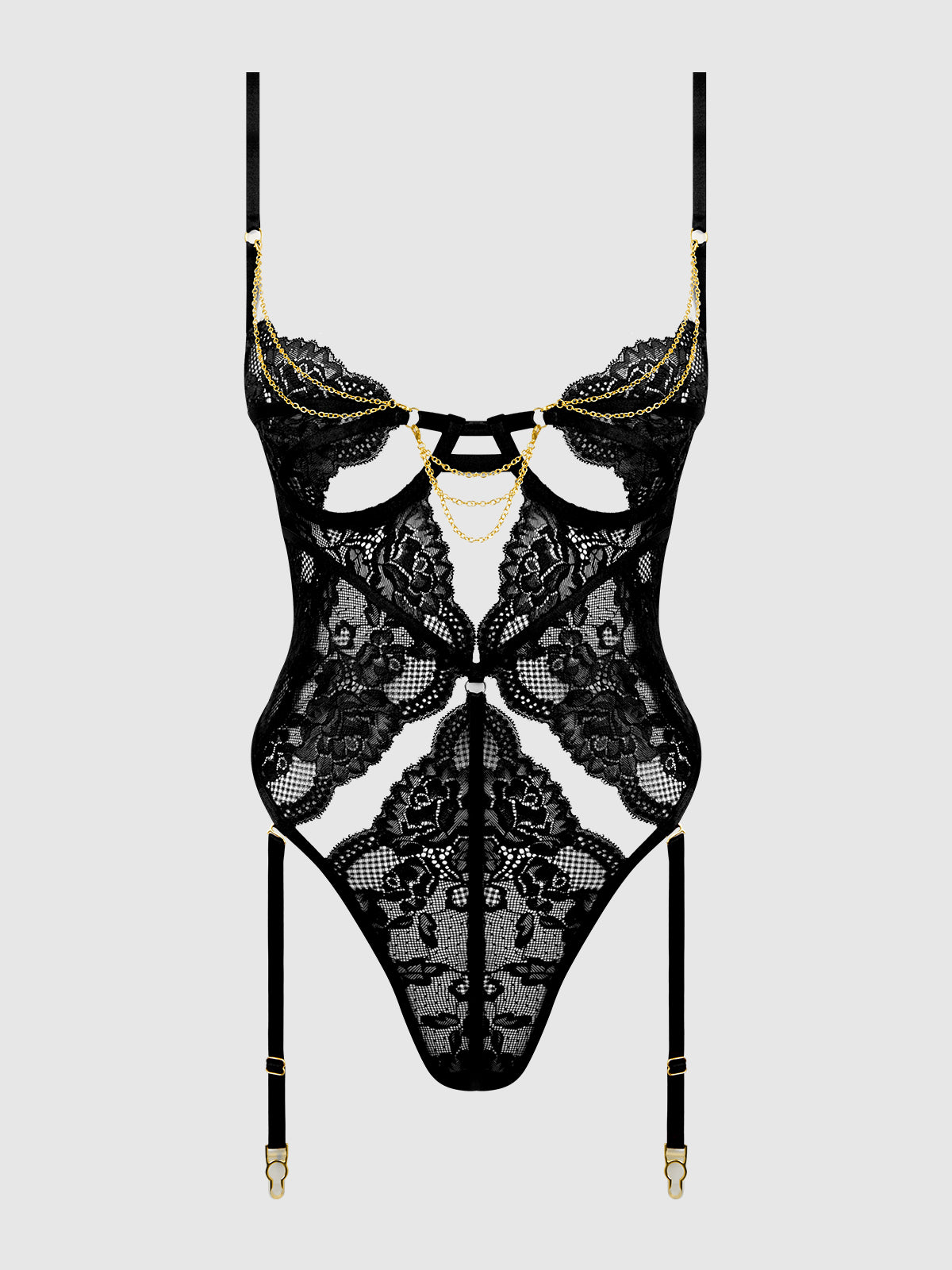 CECILY LACE & CHAIN GARTERED TEDDY