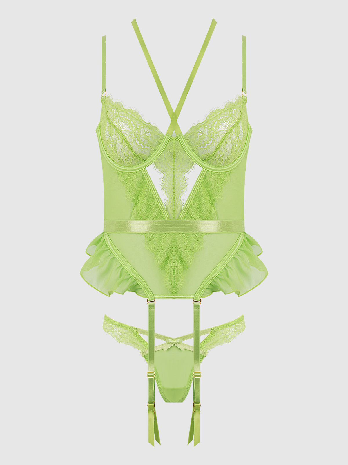 SHAVON LACE & CHIFFON BUSTIER & THONG SET