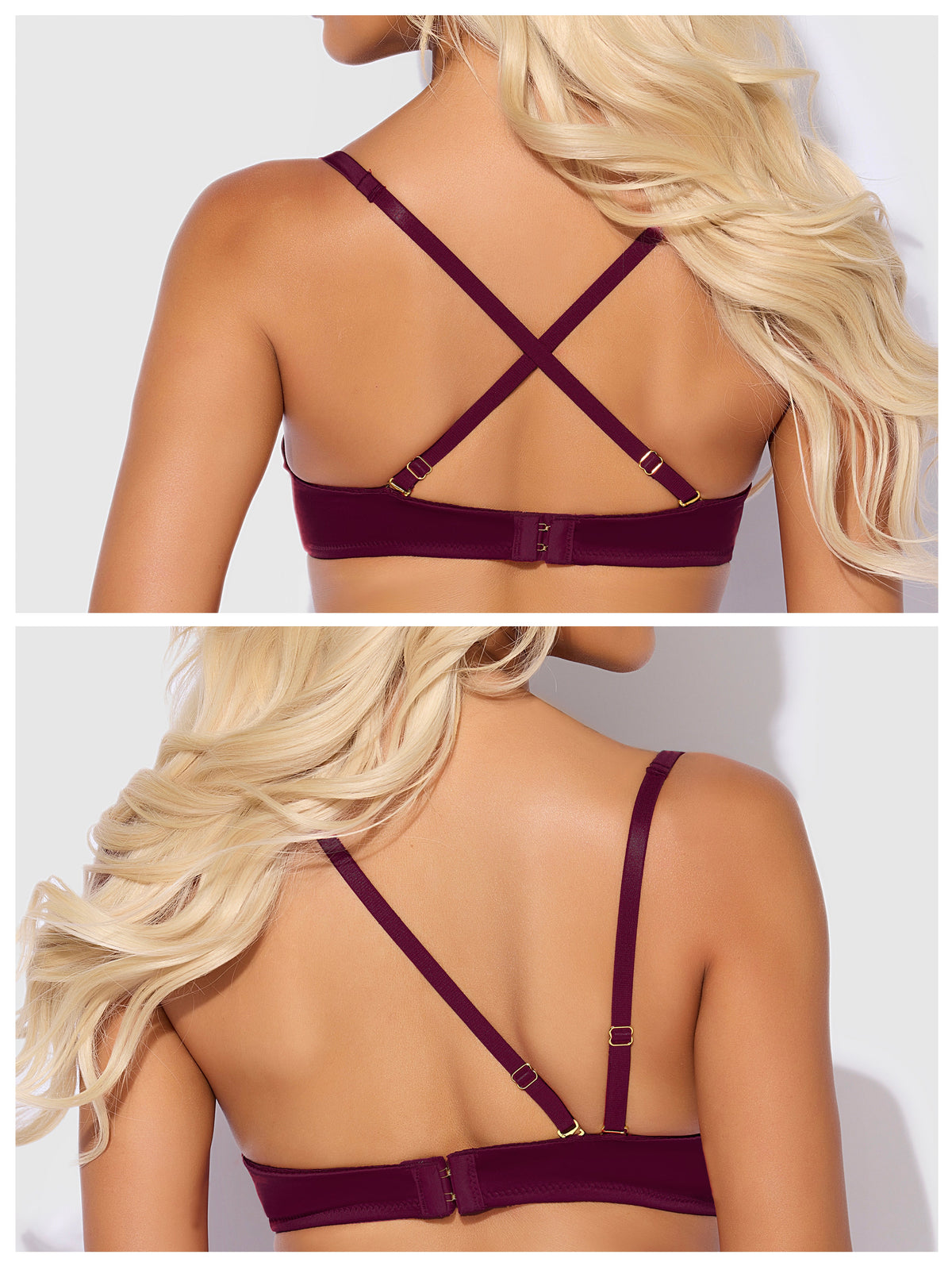 BRIGETA SATIN DEEP PLUNGE PUSH UP BRA, GARTER & THONG SET