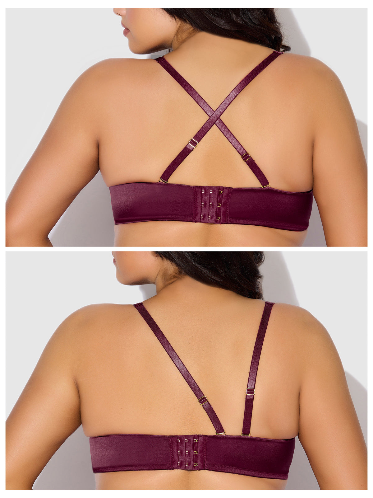 BRIGETA SATIN DEEP PLUNGE PUSH UP BRA, GARTER & THONG SET