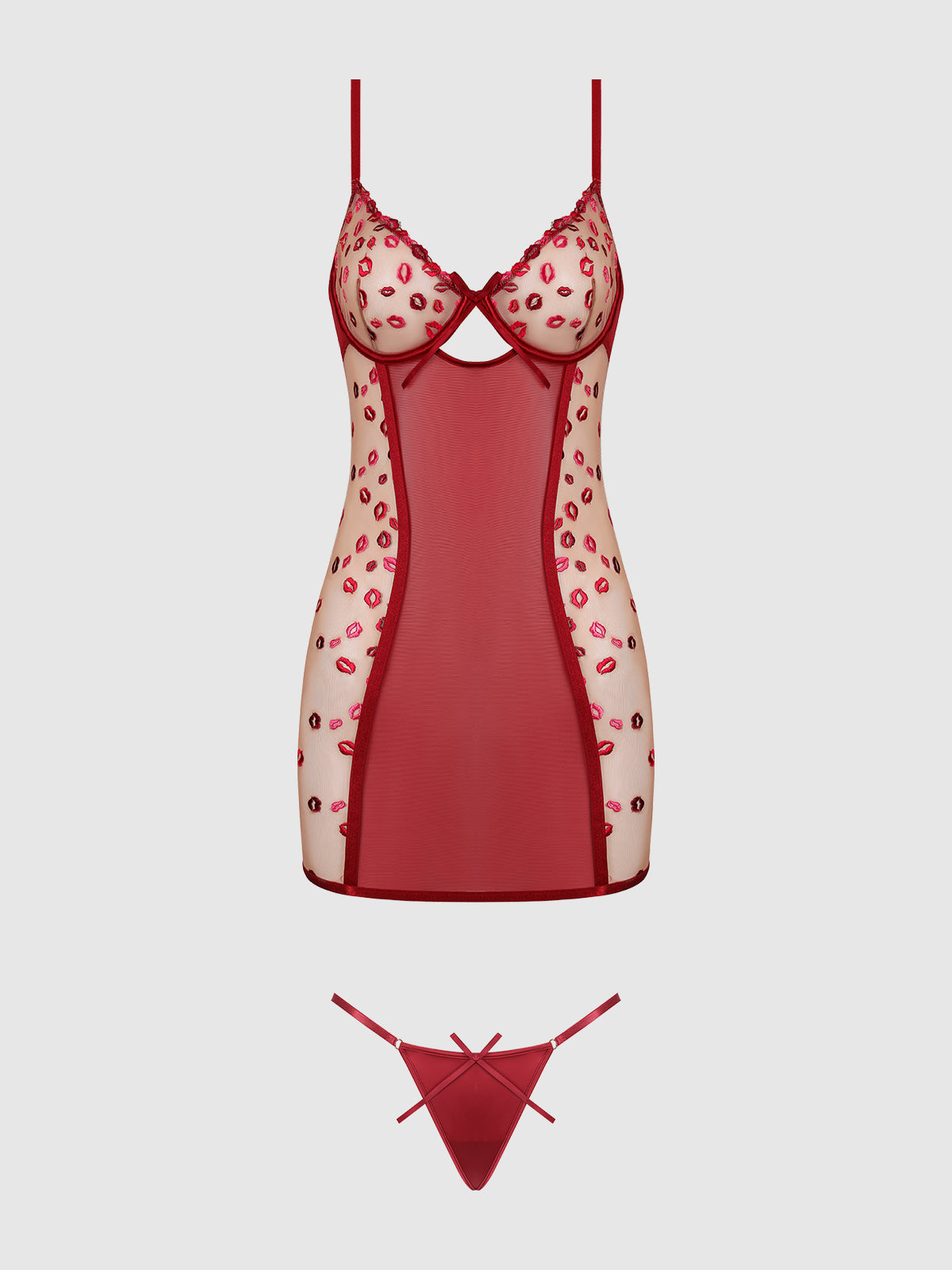 ANGELINA LIPS EMBROIDERY BOW BACK CHEMISE SET