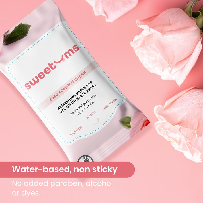 Sweetums Scented & Unflavored Wipes-Rose - 30 Pack