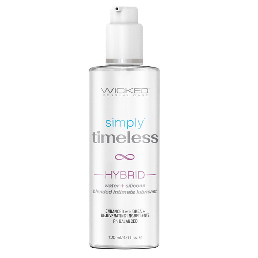 Wicked Sensual Care 'Simply Timeless Hybrid' lubricant bottle on a white background