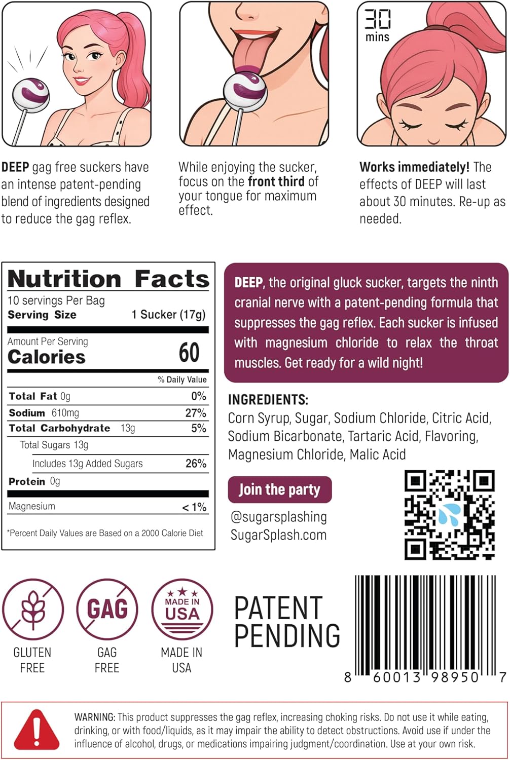 Sugar Splash Deep Gag Suppressing Suckers Bag of 10