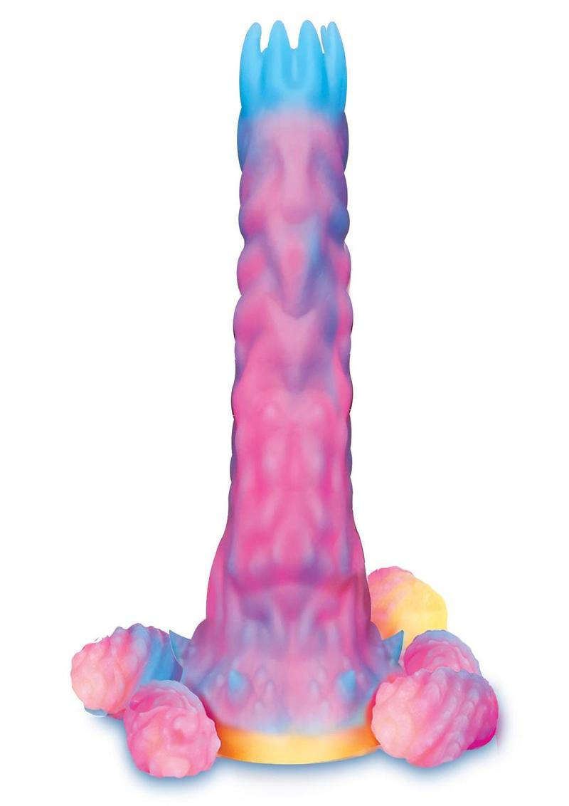 Alien Nation Glo-Vopositor Silicone Glow in the Dark Dildo with Eggs - Pink/Blue