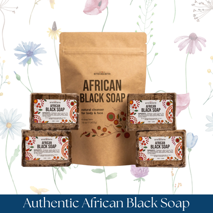 Authentic African Black Soap 4-Pack, 100% Natural Soap