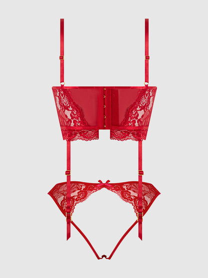 HARLOW LACE & MESH BUSTIER & BACKLESS HIPSTER SET