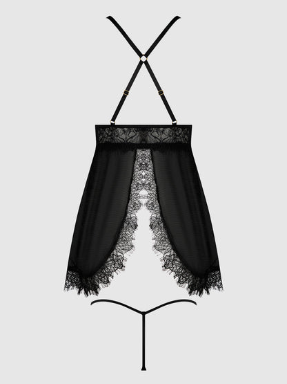 MILA EYELASH LACE & MESH BABYDOLL & G-STRING SET