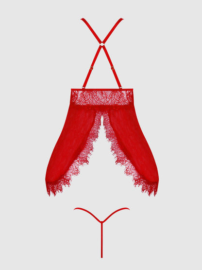 MILA EYELASH LACE & MESH BABYDOLL & G-STRING SET