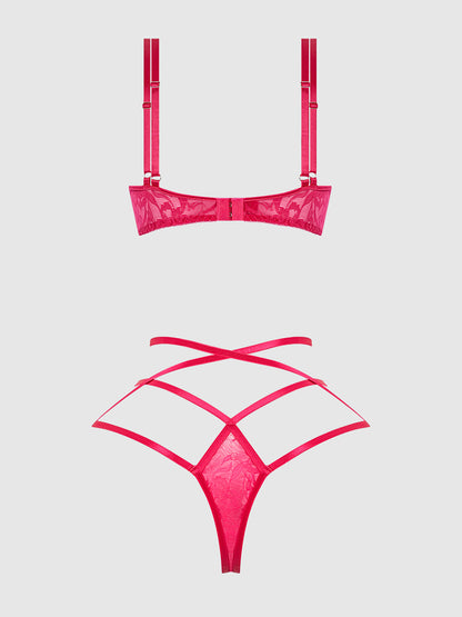 FLORA LACE BRA & STRAPPY THONG SET
