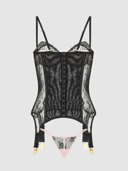 JOCELYN LACE & SATIN UNDERWIRE CORSET & G-STRING SET
