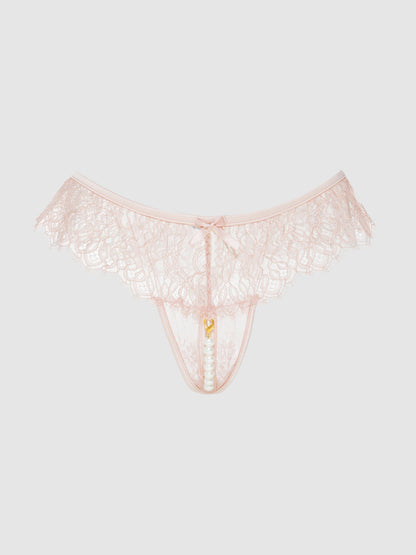 JOCELYN LACE & PEARL CROTCHLESS THONG