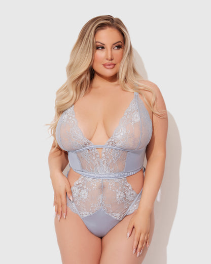 SIENNA SATIN & LACE WIRELESS TEDDY