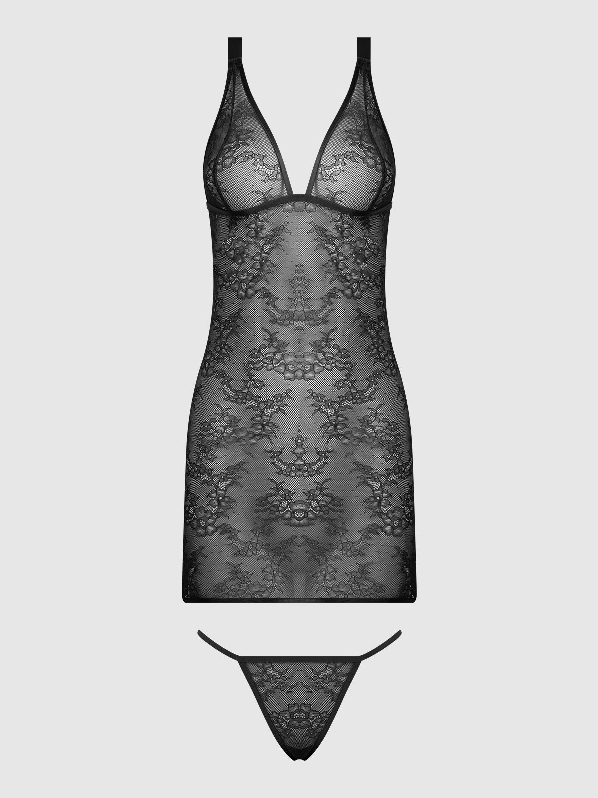 KIKI LACE STRAPPY & BACKLESS CHEMISE & G-STRING SET