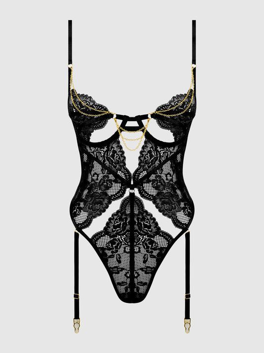 CECILY LACE & CHAIN GARTERED TEDDY