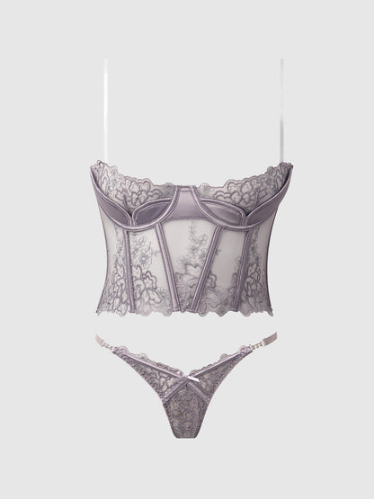 EDEN EMBROIDERED BUSTIER & TANGA SET