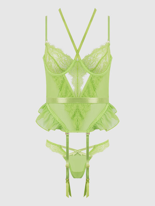 SHAVON LACE & CHIFFON BUSTIER & THONG SET