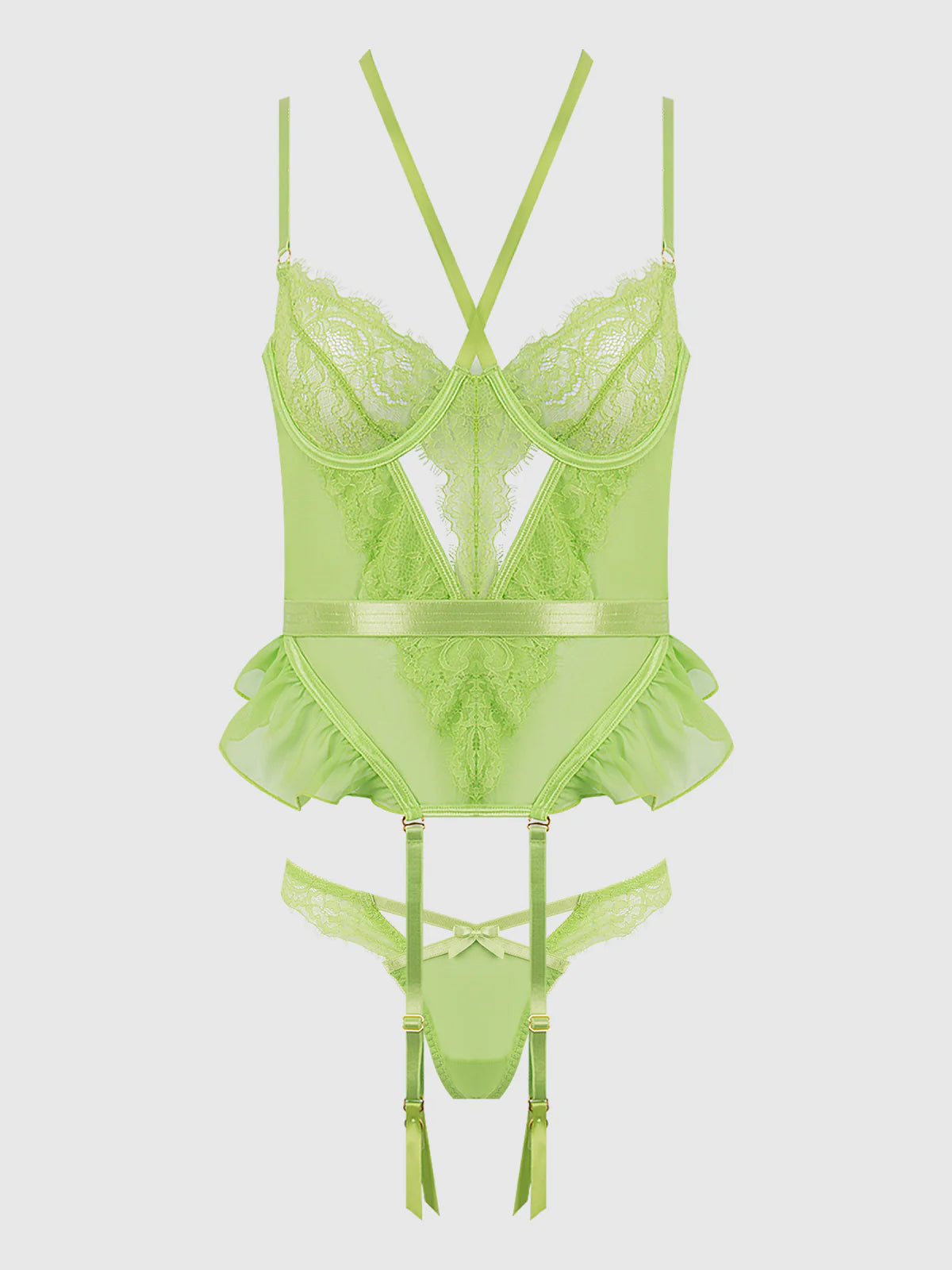 Shavon Lace & Chiffon Bustier & Thong Set