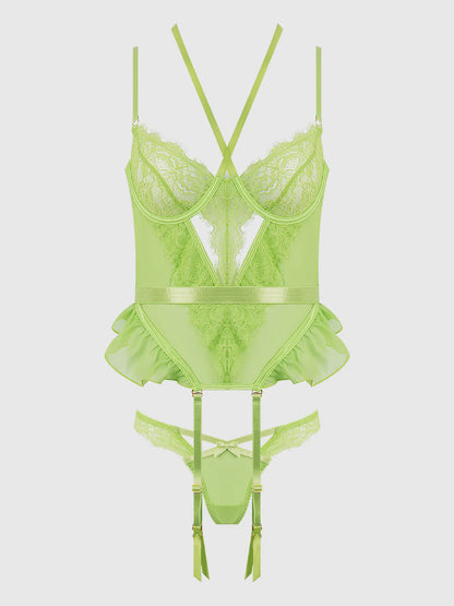 Shavon Lace & Chiffon Bustier & Thong Set
