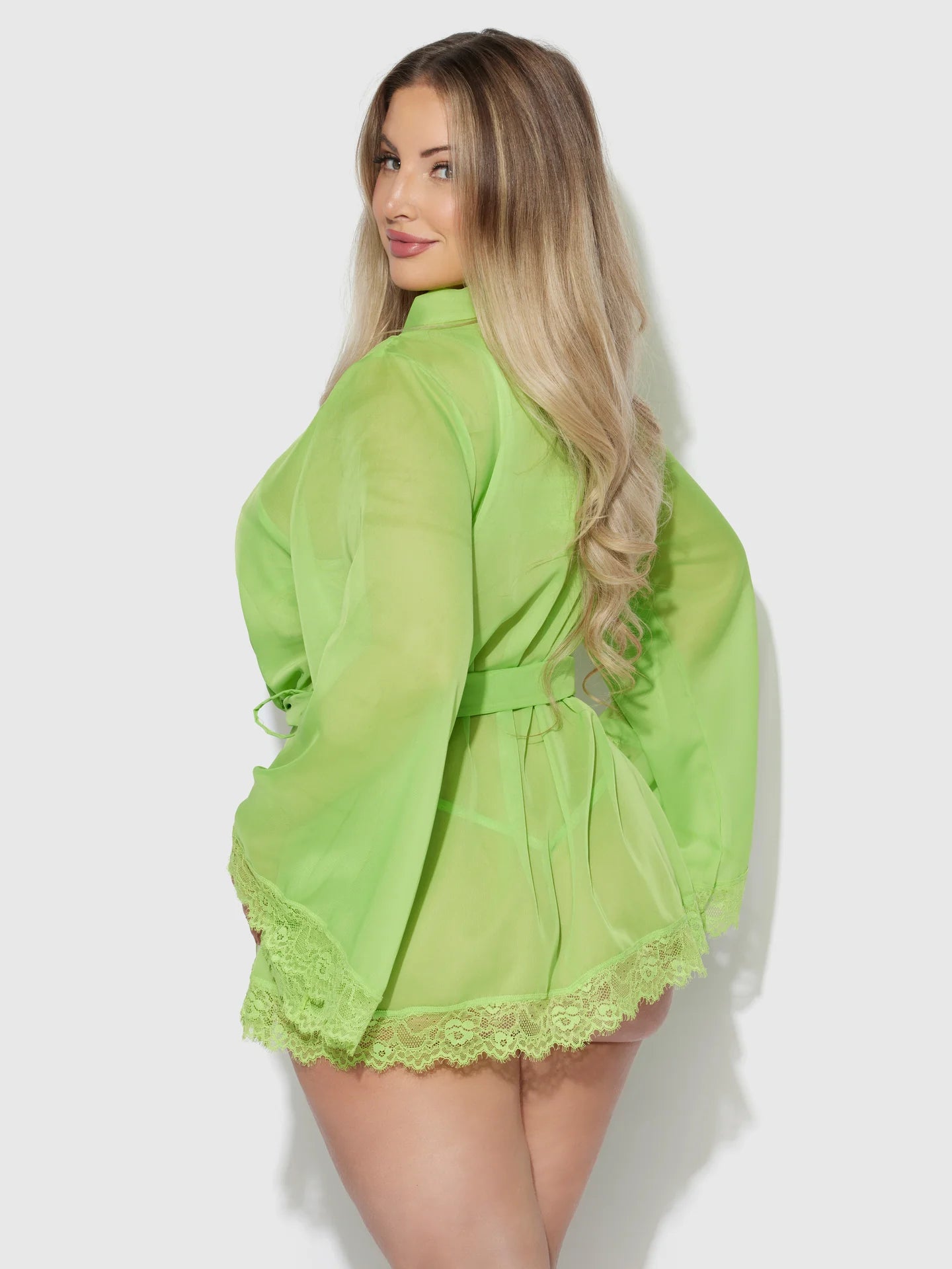 Shavon Lace & Chiffon Robe, Bralette & G String Set