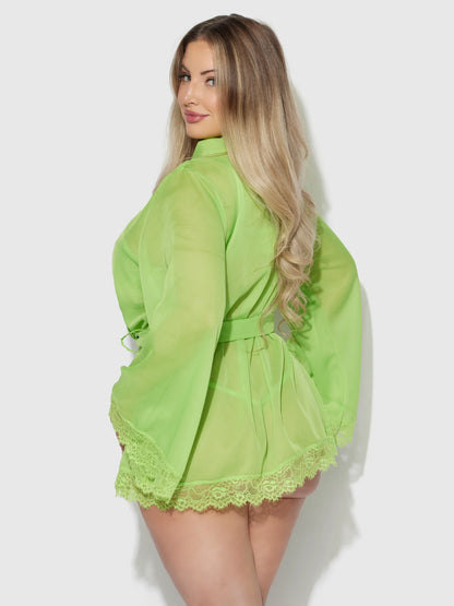 Shavon Lace & Chiffon Robe, Bralette & G String Set