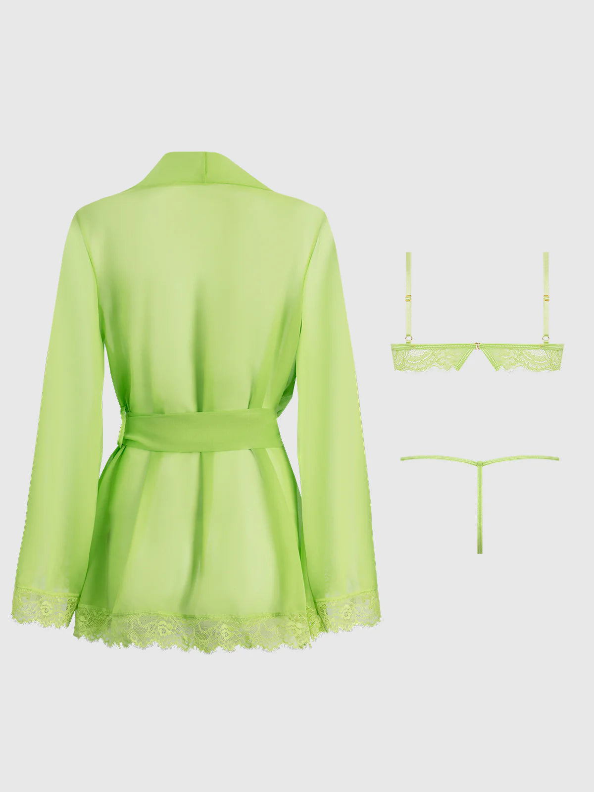Shavon Lace & Chiffon Robe, Bralette & G String Set