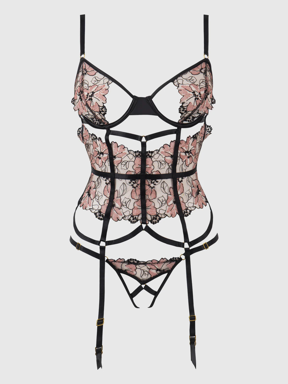 Nova Blacklight Lace Corset & Crotchless G String Set