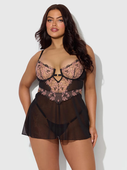 Nova Blacklight Lace Babydoll & G String Set