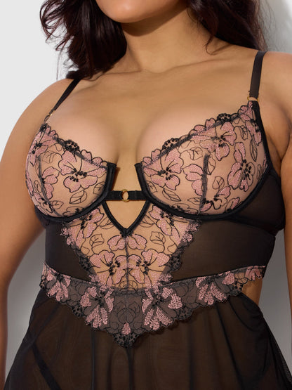 Nova Blacklight Lace Babydoll & G String Set
