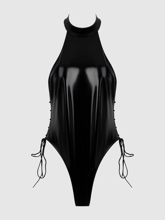 TRINITY PATENT LACE UP HALTER TEDDY