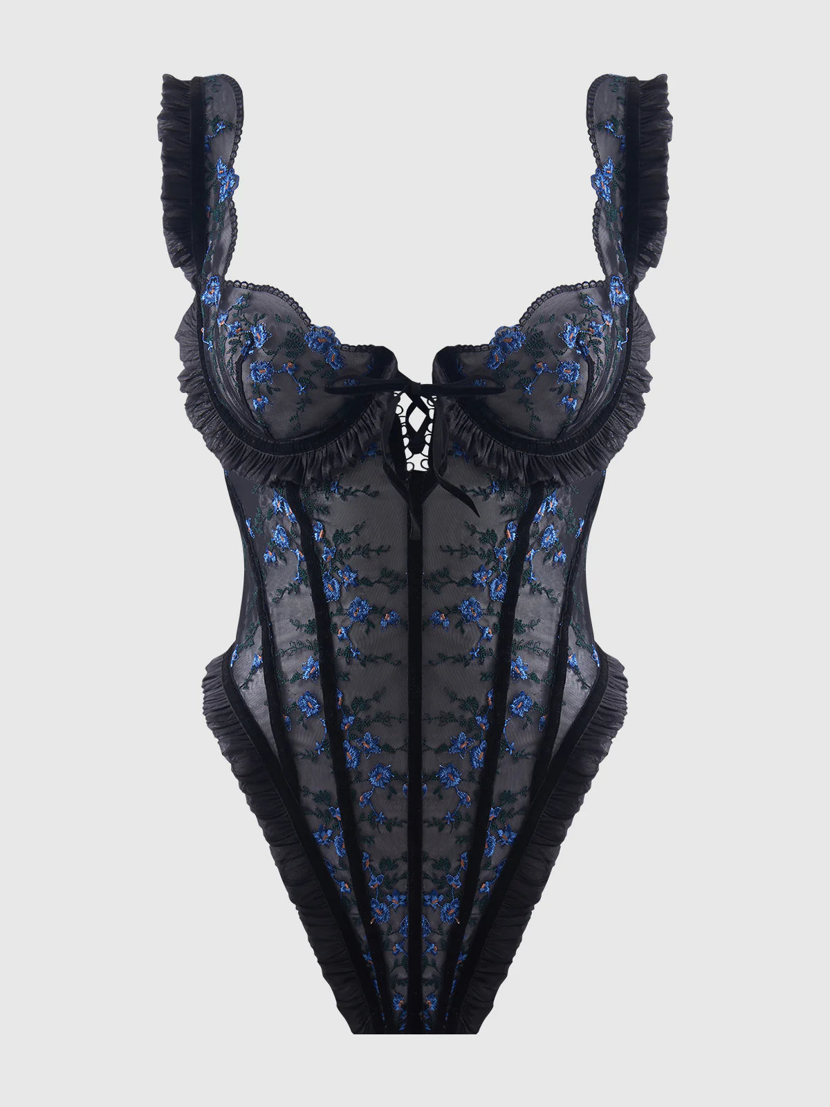 Harper Embroidered Mesh & Ruffle Teddy