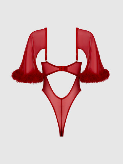 MARILYN MARABOU & MESH BELL-SLEEVED BODYSUIT