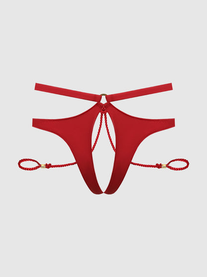 IRYNA SILKY MICRO & ROPE CROTCHLESS & HAND CUFF HIPSTER