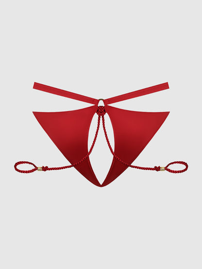 IRYNA SILKY MICRO & ROPE CROTCHLESS & HAND CUFF HIPSTER