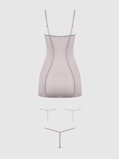 PRESLEY SHINE MESH & RHINESTONE CHEMISE & G-STRING SET