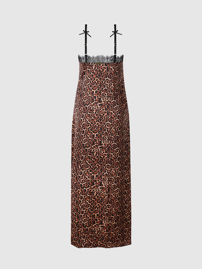 DEVON LEOPARD AND LACE GOWN WITH SIDE SLIP