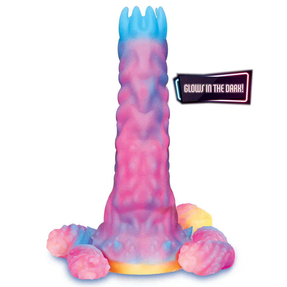 Alien Nation Glo-Vopositor Silicone Glow in the Dark Dildo with Eggs - Pink/Blue