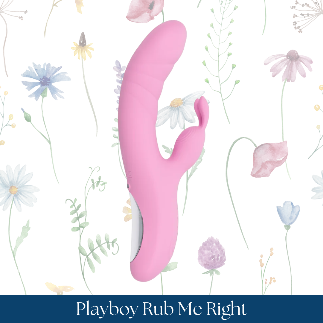Playboy Rub Me Right Rechargeable Thrusting Dual Stimulator Silicone Pink Petal