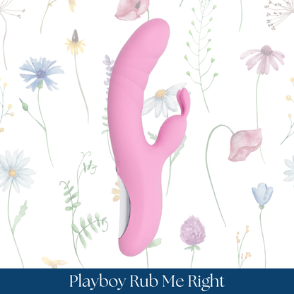 Playboy Rub Me Right Rechargeable Thrusting Dual Stimulator Silicone Pink Petal